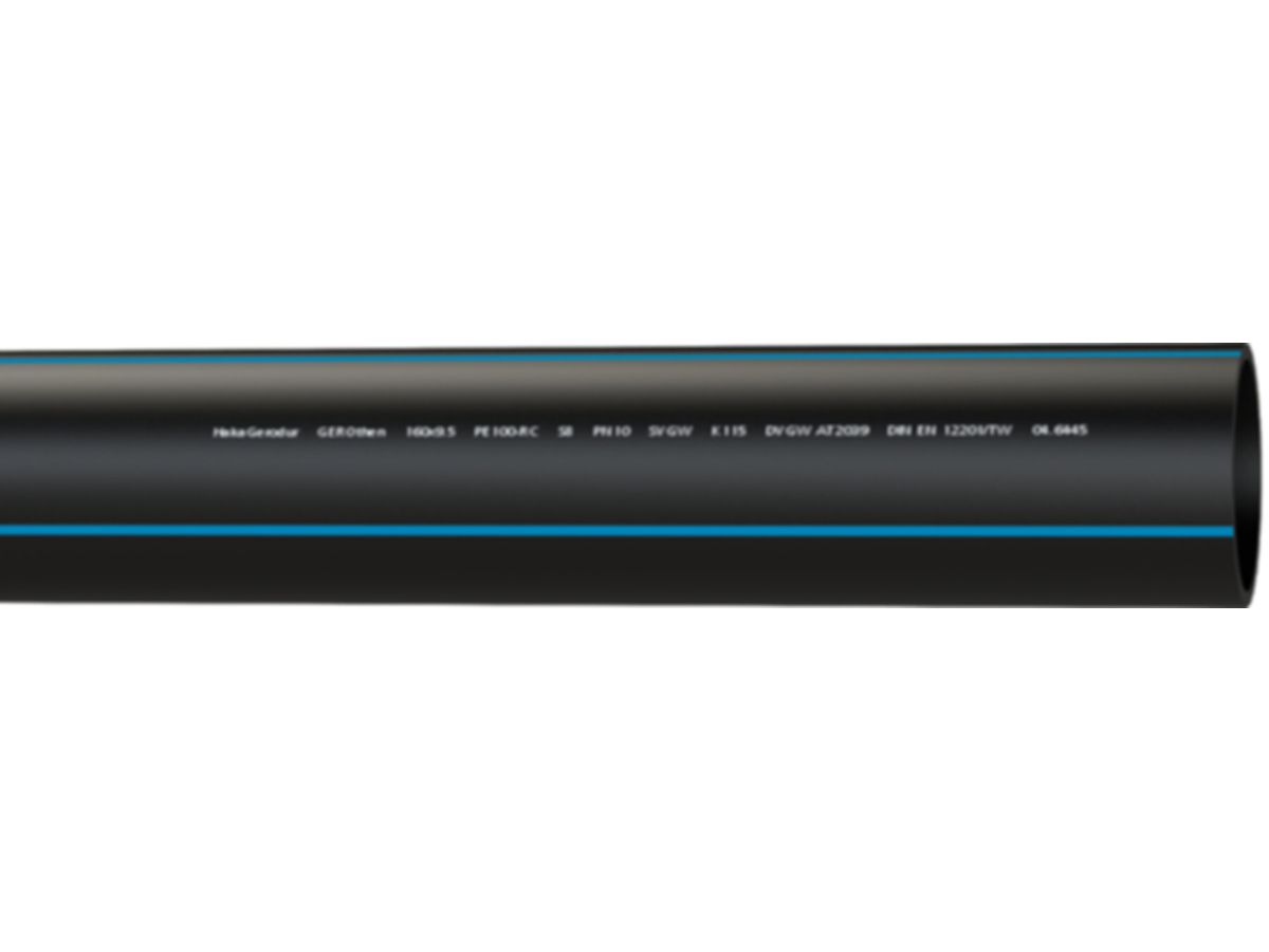 HDPE-Druckrohr PE100 S-5/PN16  200 mm - blau-gestreift für Wasser Stg. à 10 m.