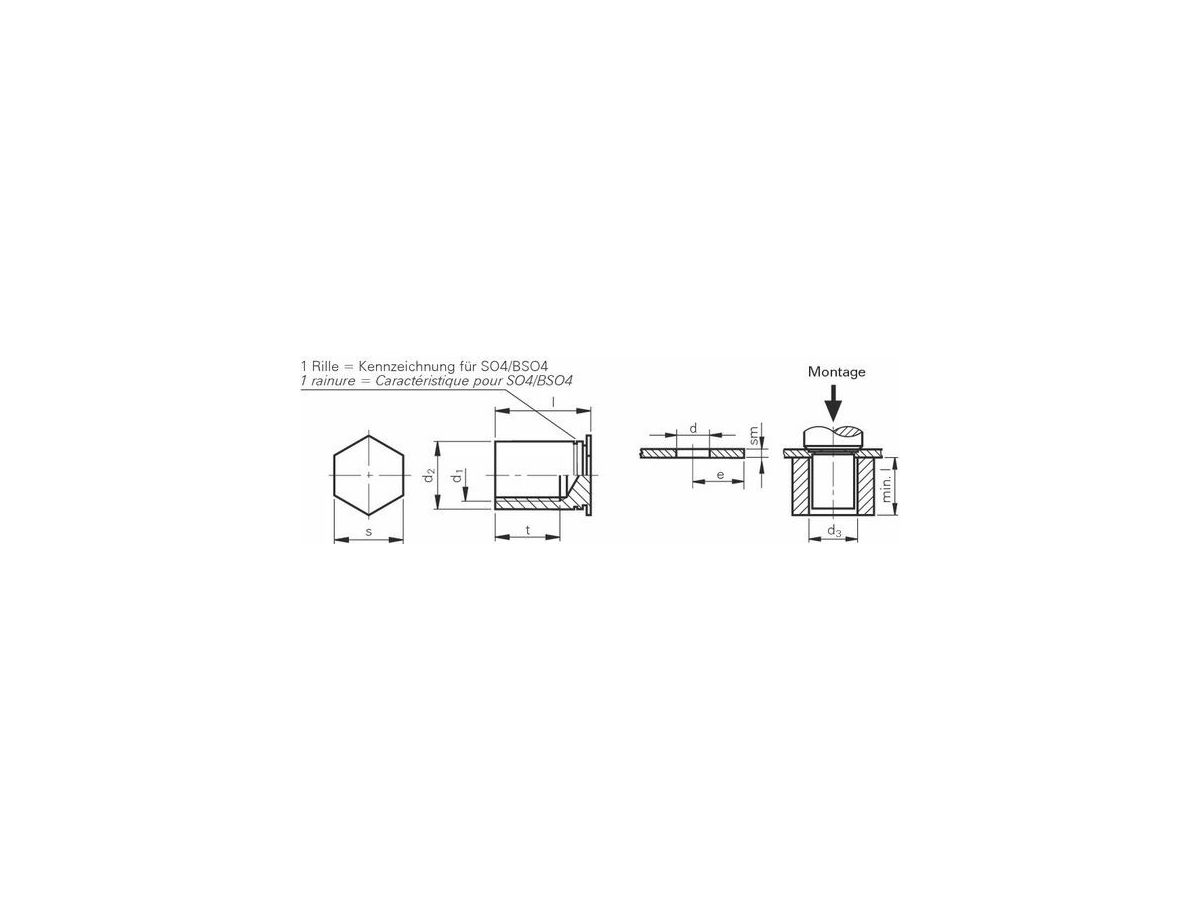 Einpress-Gewindebuchse BSO4 (INOX) - für metallische Werkstoffe