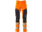 Hose mit Knietaschen, Stretch, Gr. 76C54 - hi-vis orange/schwarzblau, 92% PES/8%EL