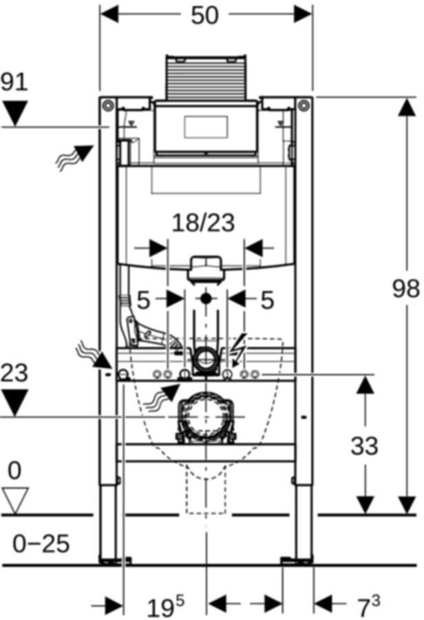 Geberit Duofix-Wand-WC-Element Omega - Typ 98, Betätigung von oben/vorne