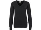 Women-V-Pullover Premium mit Kontrast- - streifen am Halsausschn. 100 % Baumwolle