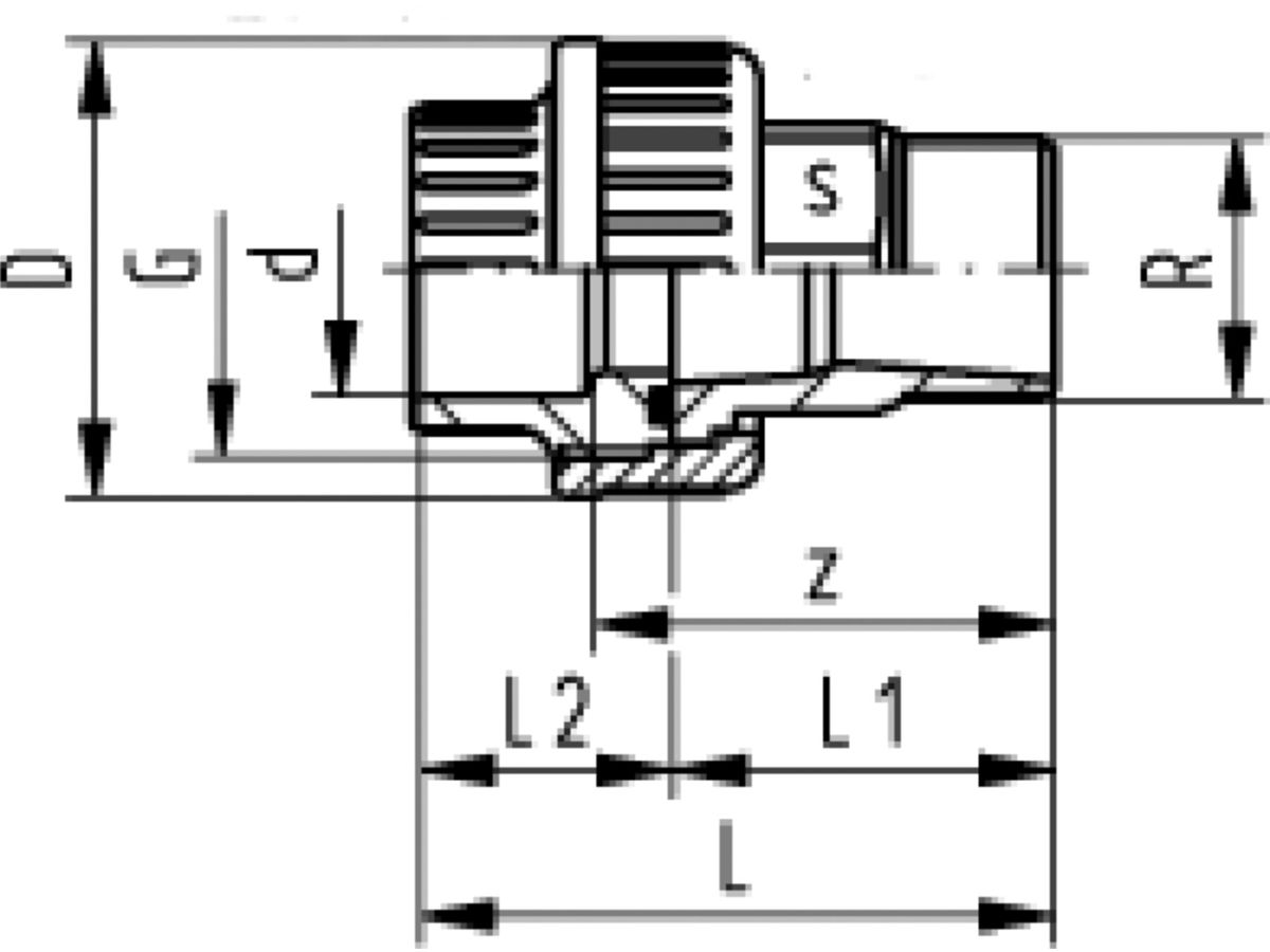 Üg Verschr AG PVC-U/EPDM PN16 d25-1" - Metrisch