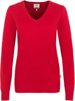 Damen-V-Pullover Prem.-Cotton 2XL rot - 100% Baumwolle