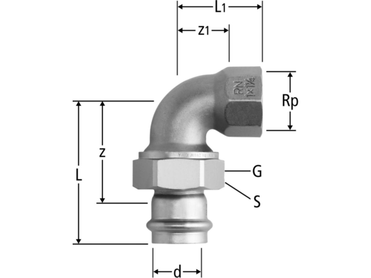 Optipress-Inox-Winkelverschraubung - mit Innengewinde
