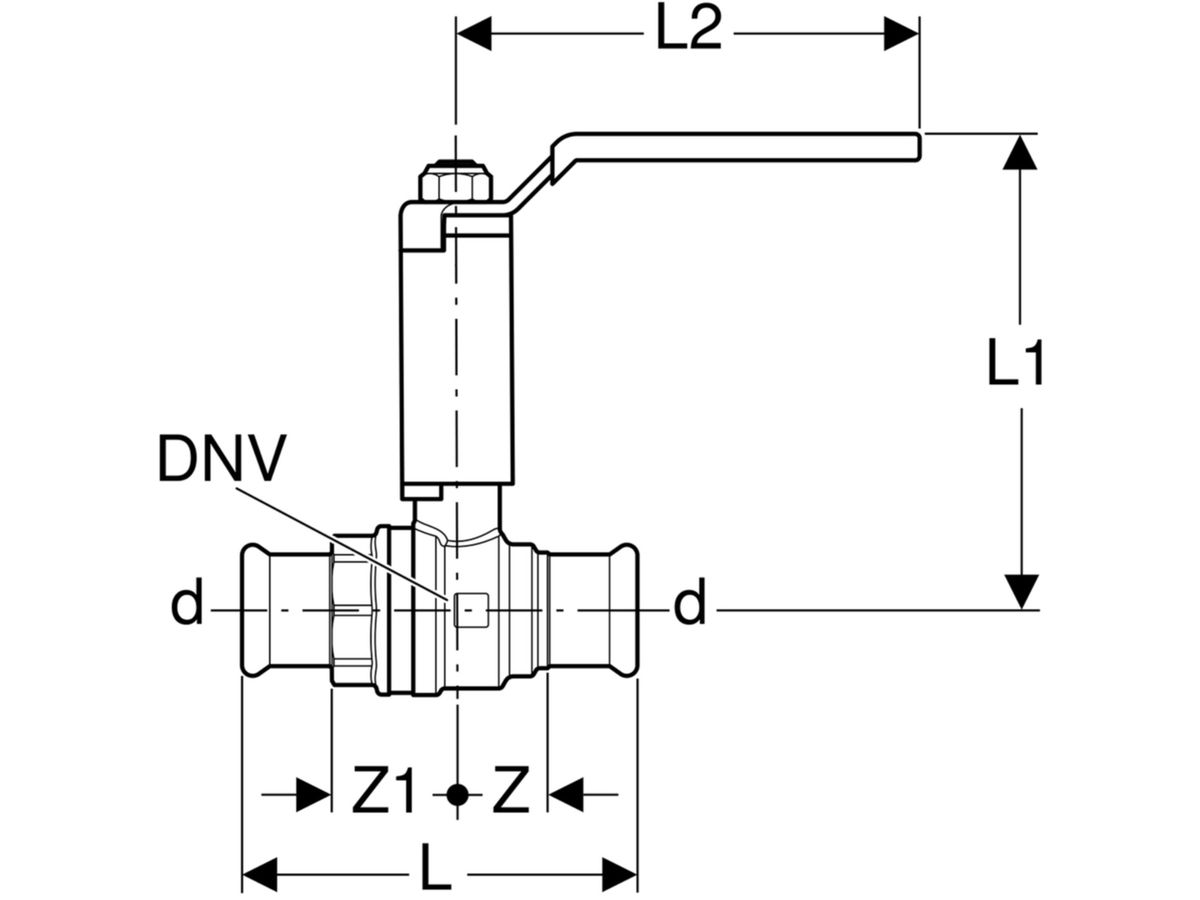 MPF-Kugelventil 54 mm - mit Betätigungshebel abgesetzt
