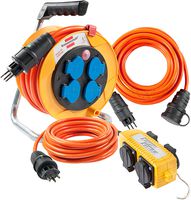 Kabelrolle Set Power Pack IP44 10 m - 4-fach Vert. 10m + Verlängerungsk. 10m