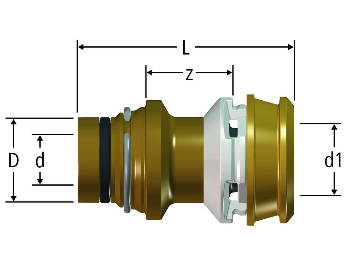 Steckübergang gerade Optiflex-Flowpress - für 1-LU-Rohre zu Optiflex-Verteiler
