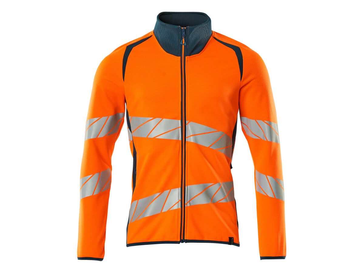 Sweatshirt mit Reissverschluss, Gr. XS - hi-vis orange/dunkelpetroleum