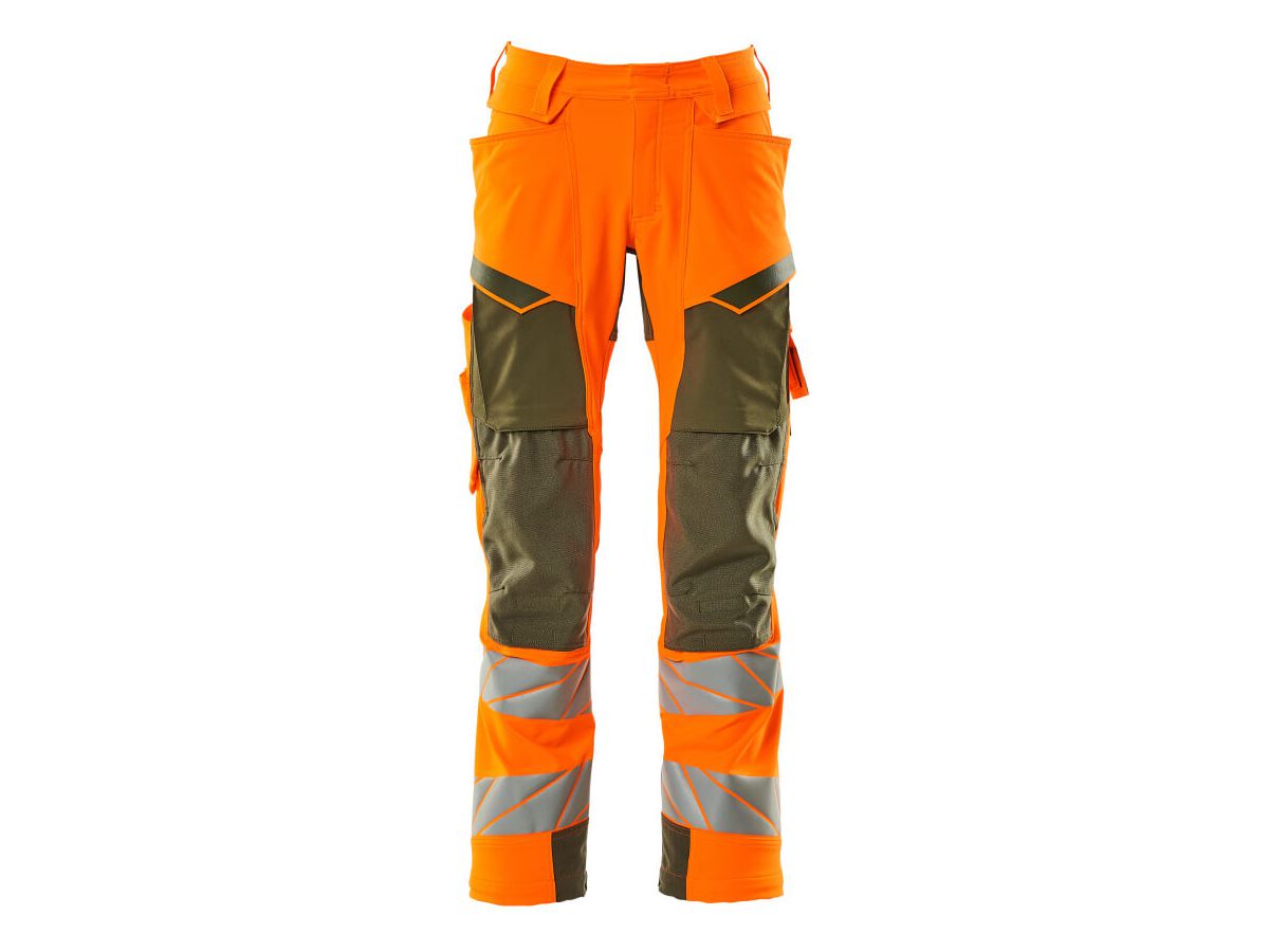 Hose mit Knietaschen, Stretch, Gr. 76C58 - hi-vis orange/moosgrün