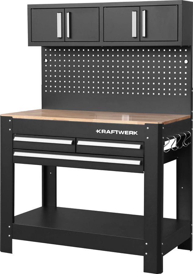 Werkbank mit 3 Schubladen - und 2 Oberschränke, Kraftwerk