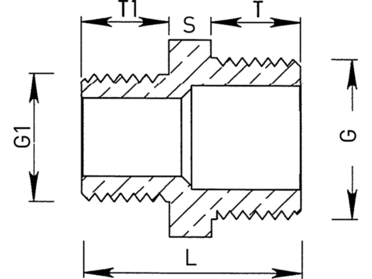 Doppelnippel reduziert 3/4" x 3/8" - flachdichtend Messing