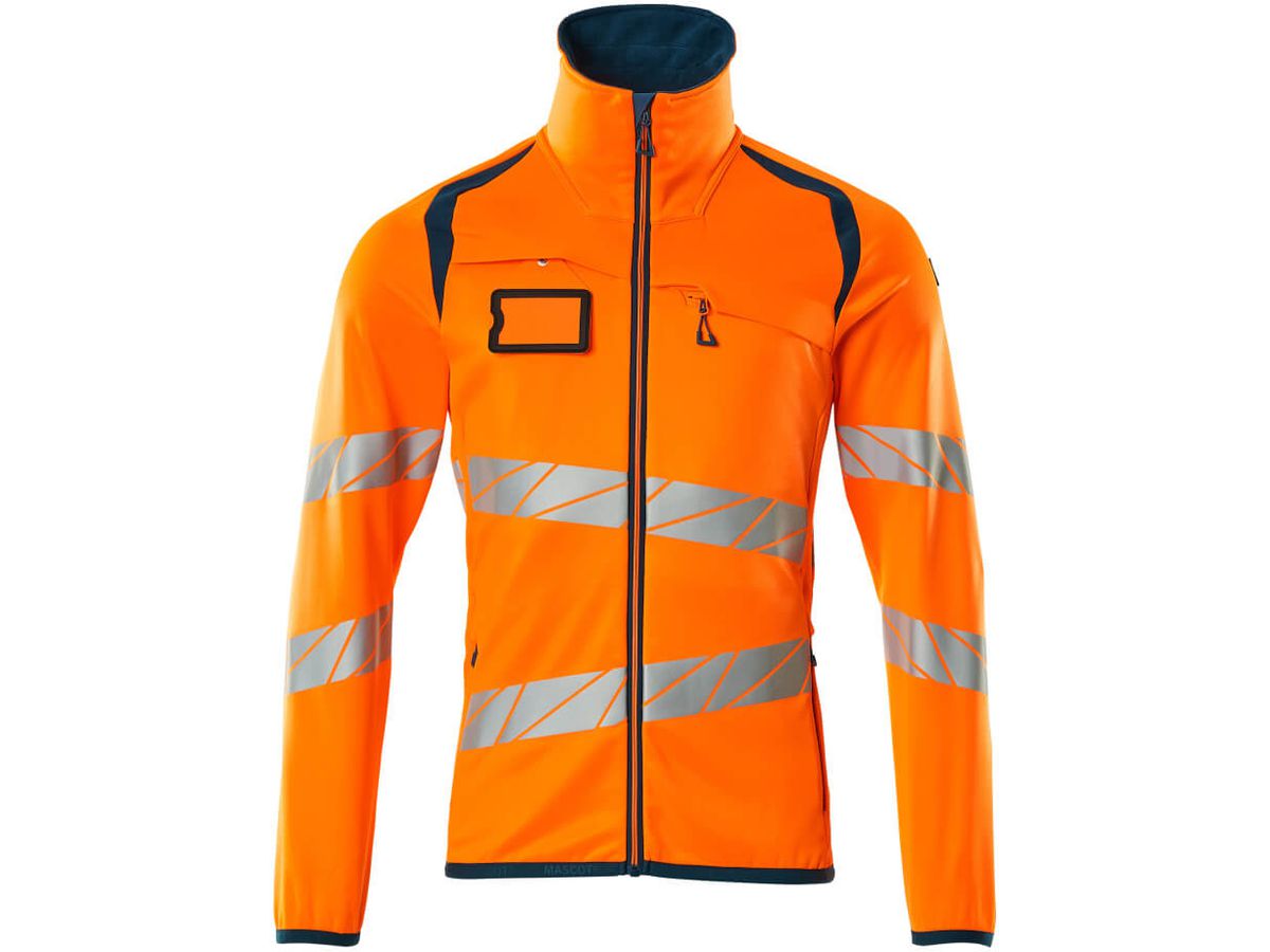 Fleecepullover mit Reissverschl. Gr. M - hi-vis orange/dunkelpetroleum