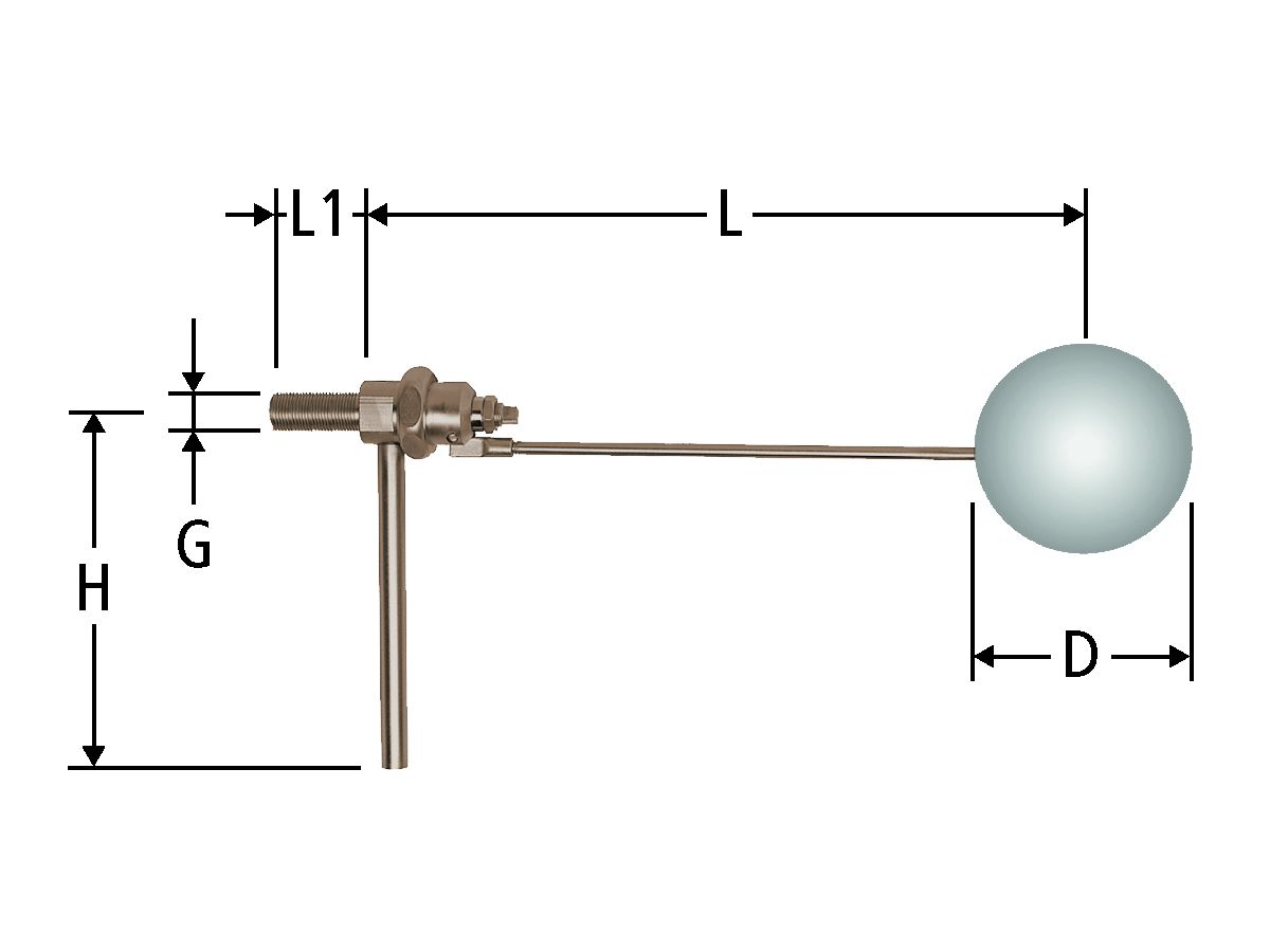 Schwimmerventil PN 10 mit Tauchrohr 1/2" - Kunststoffkugel in der Höhe verstellbar