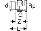 MPF-Übergangsverschr. flach  15-1/2" - mit IG, Überwurfmutter aus Edelstahl