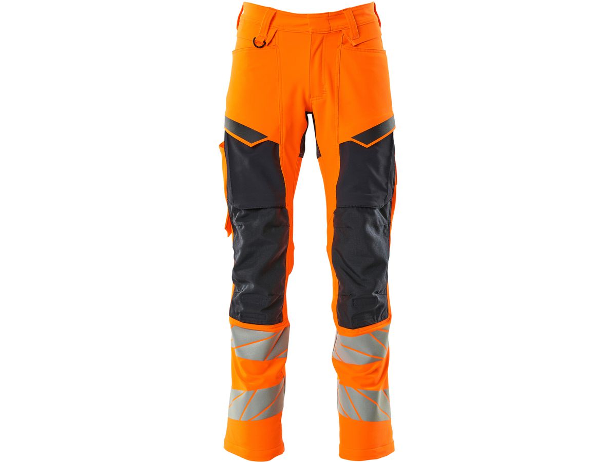 Hose mit Knietaschen, Stretch, Gr. 82C52 - hi-vis orange/schwarzblau, 92% PES/8%EL