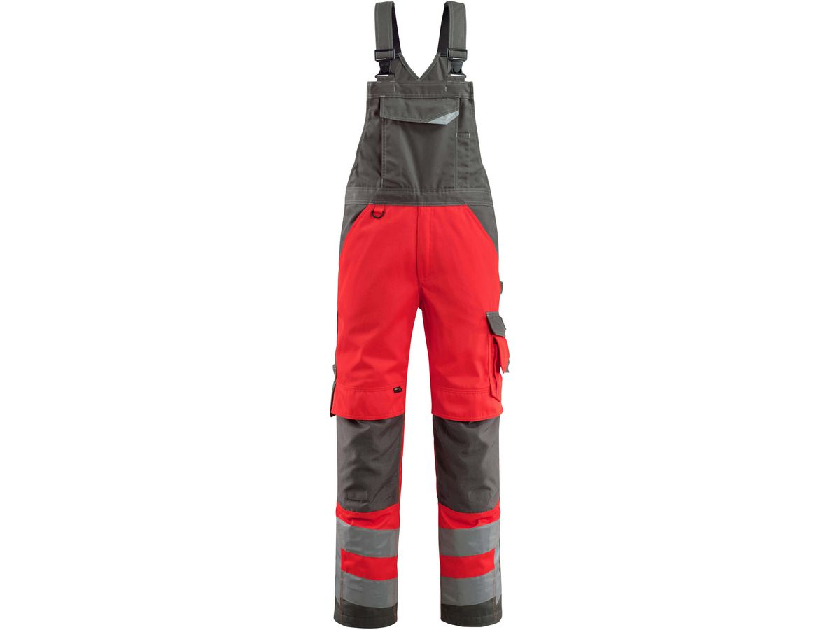 Latzhose mit Knietaschen, Gr. 90C48 - hi-vis rot/dunkelanthrazit