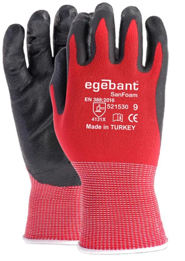 Montage-Handschuhe - EGEBANT SanFoam 521530, rot/schwarz