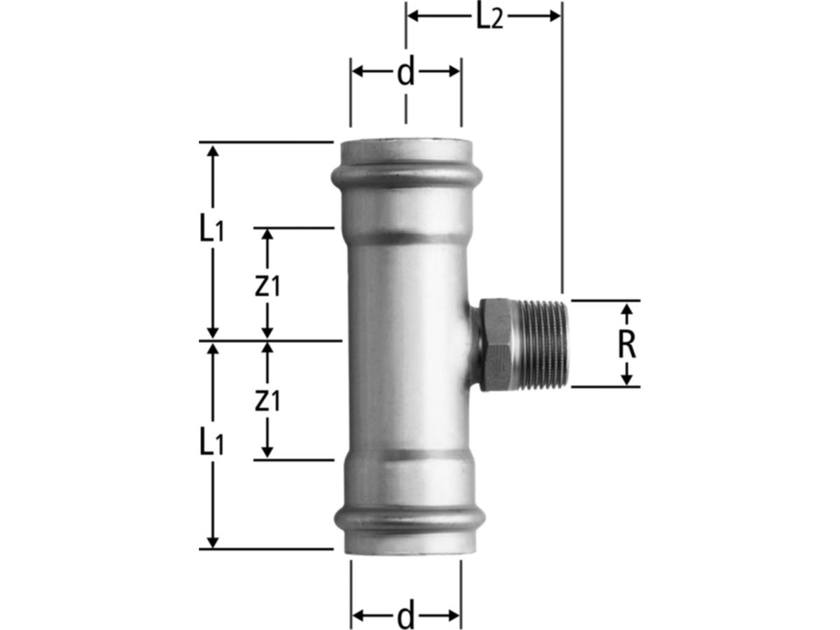 Optipress-Inox-T-Stück - mit Aussengewinde