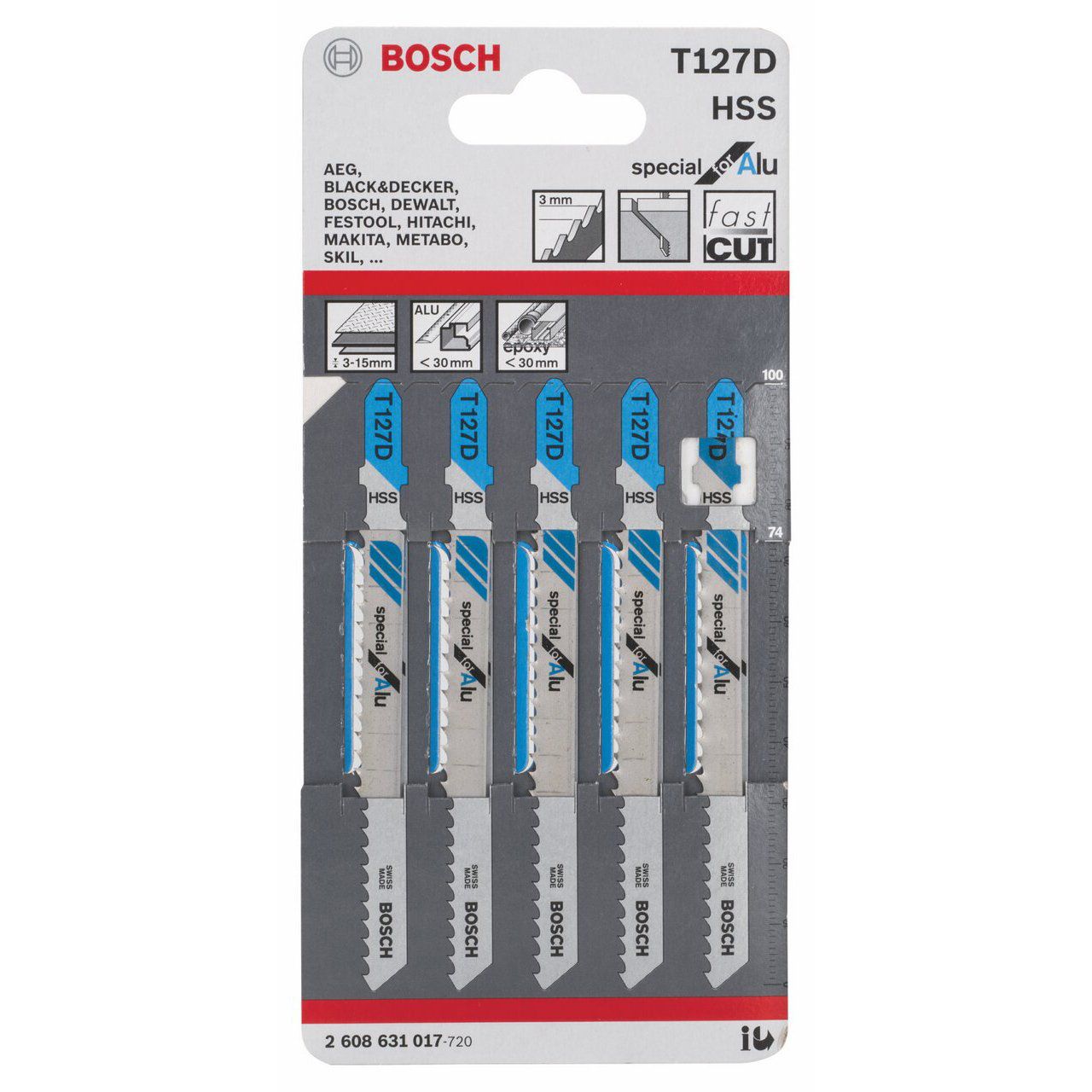 Stichsägeblatt Bosch T 227 D - für Alu, 5er-Pack