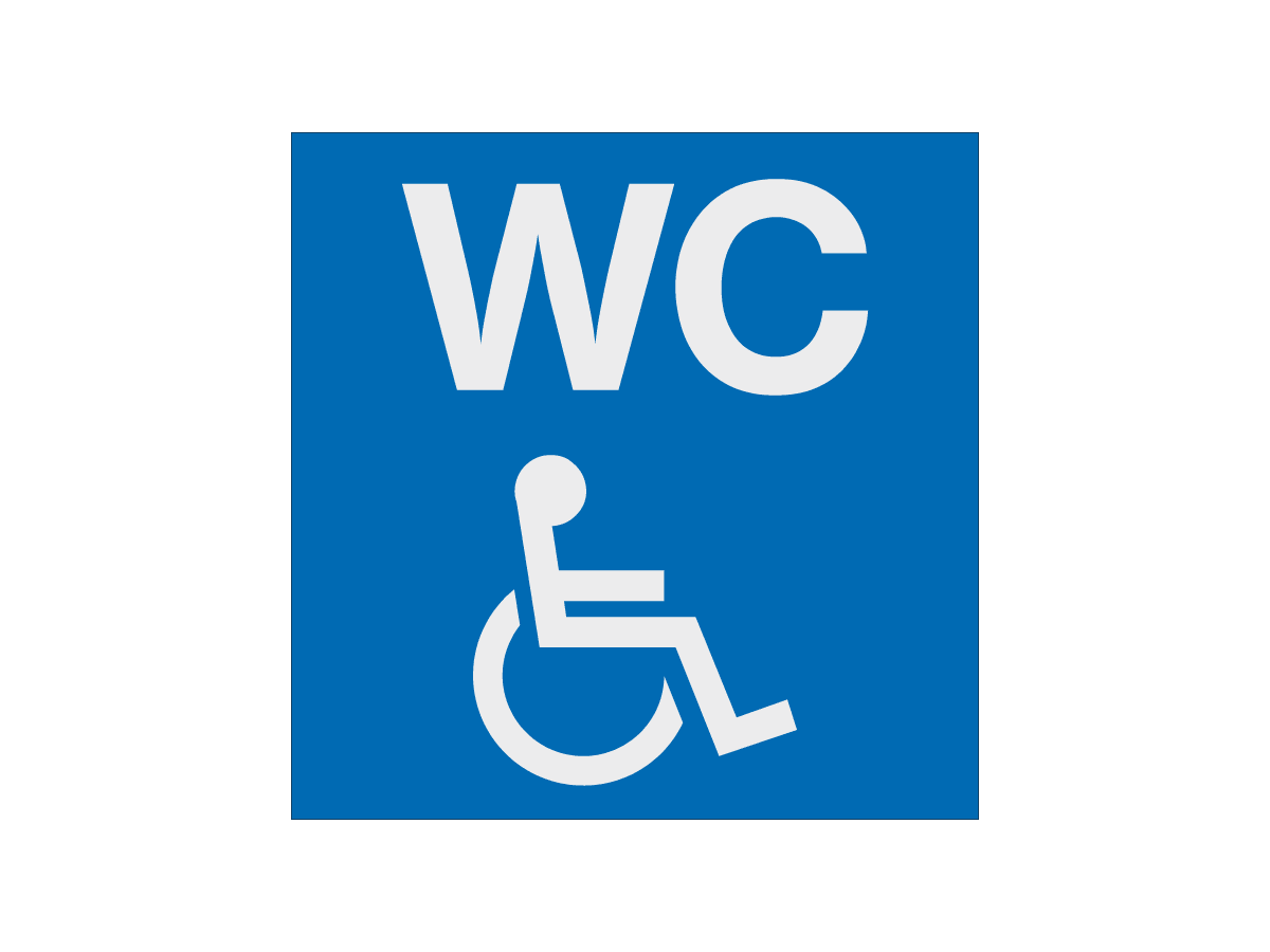Schild "WC Körperbehinderte" - 100x100mm Alu selbstkleben Grund blau
