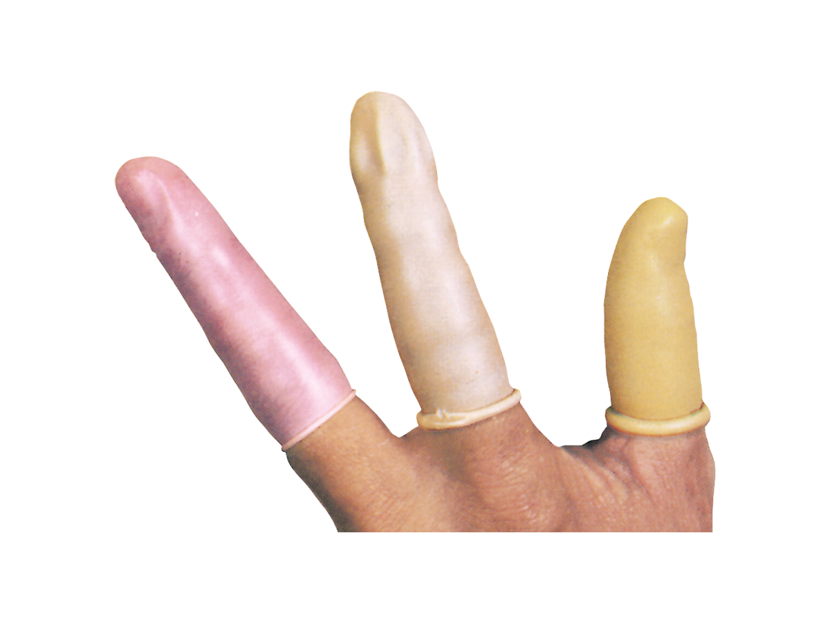 Fingerlinge schwarz TEX Gr. L, - Naturlatex,gelb-beige,0.15 mm, à 100 Stk