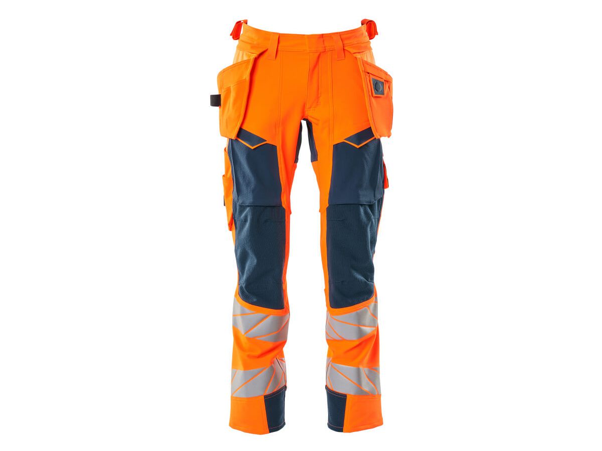 Hose mit Hängetaschen Stretch, Gr. 90C48 - hi-vis orange/dunkelpetr., 92% PES/8%EL