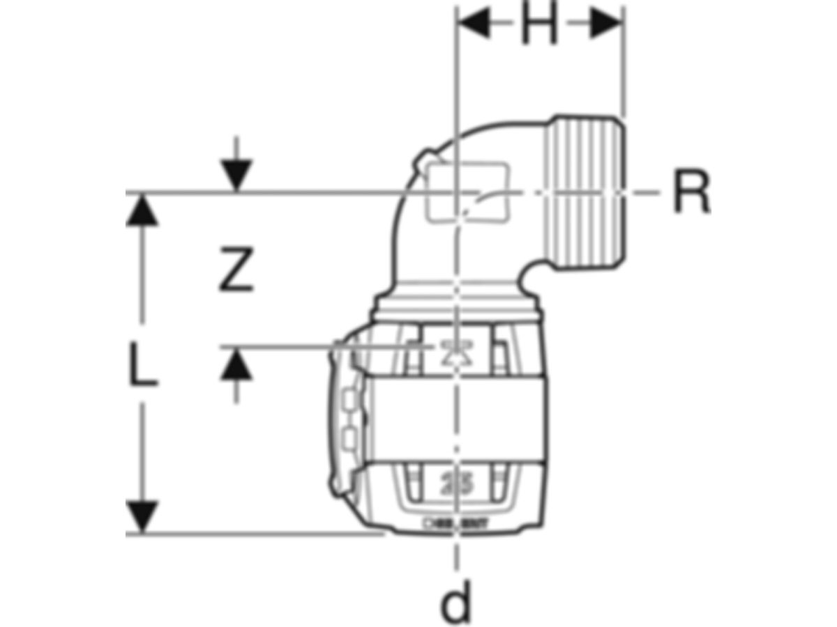 Übergangsbögen 90° mit Aussengewinde - GEBERIT FlowFit R 1 1/4 Zoll / d Ø 40 mm