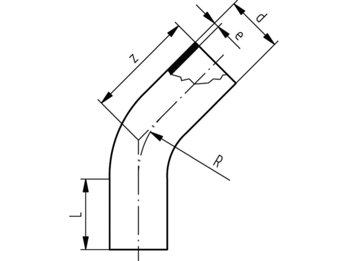 Bogen HDPE PE100 45° S-8 125 mm - 16 bar Wasser