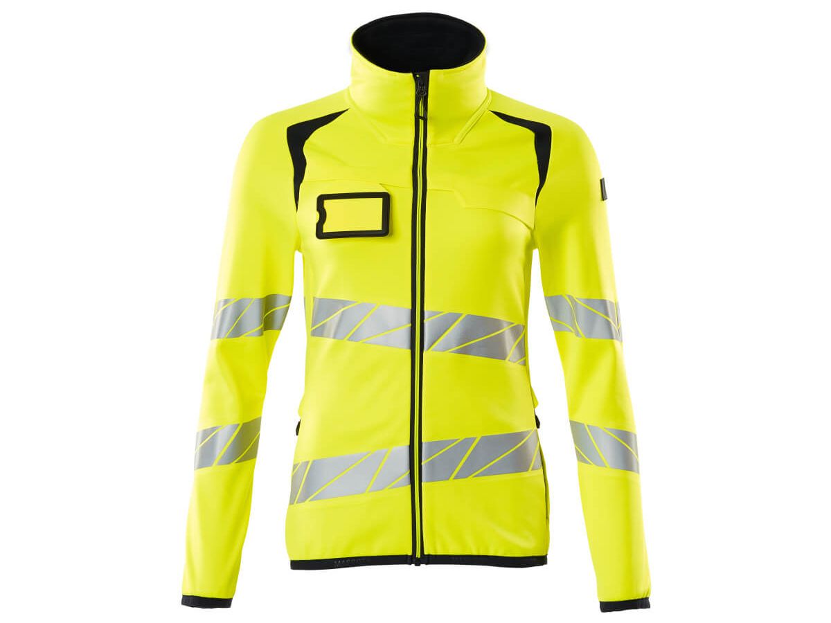 Damen Fleecepullover Reissvers. Gr. M - hi-vis gelb/schwarzblau, 94%PES/6% EL