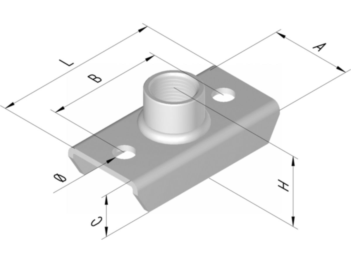 Grundplatte PIPEX, C-Profil - Muffe 1/2", 2-Loch, 3.11