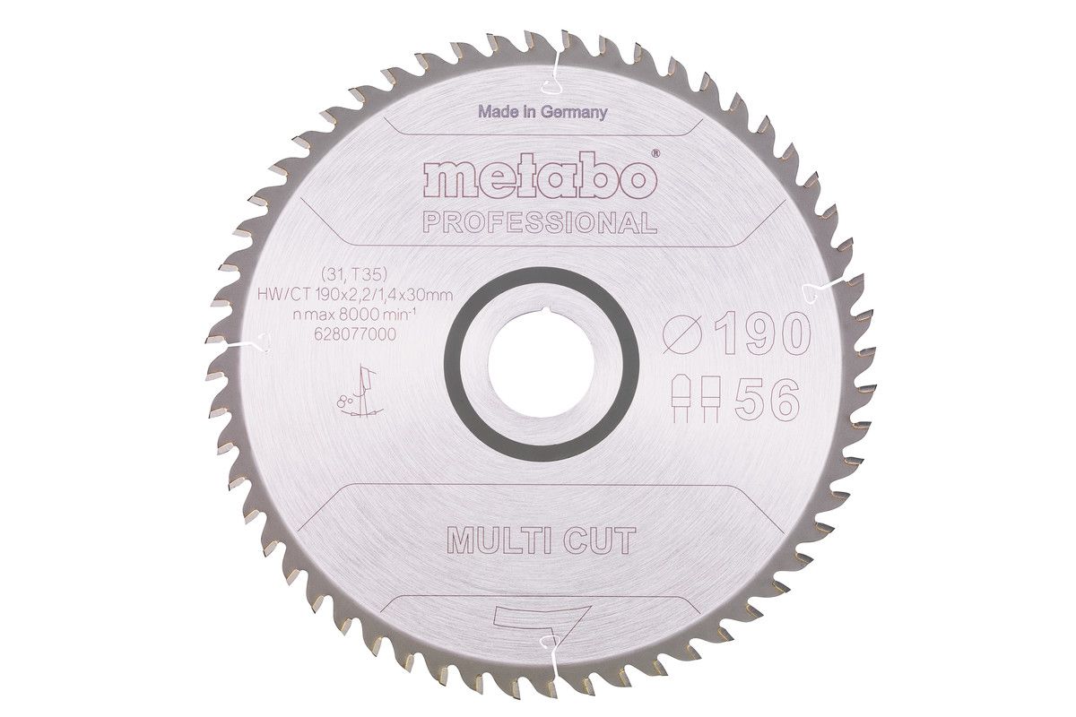 Kreissägeblatt METABO 190x30 Z56 FZ/TZ8° - MultiCut-Professional