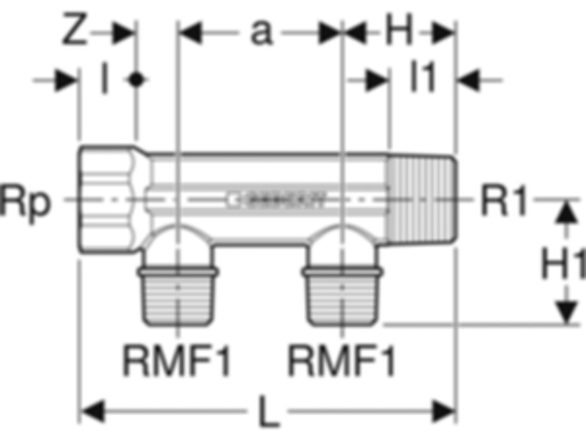 Geberit Verteiler mit Gewindeanschluss - Rp 3/4 Zoll, 2 Abgäng