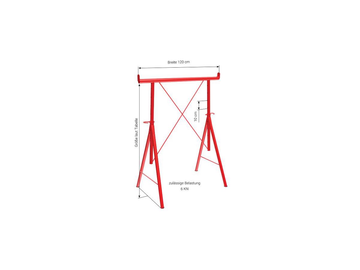 Gerüstbock 160 Nr. 12.1255 90-160 cm - rot zusammenlegbar, VE 40 Stk.