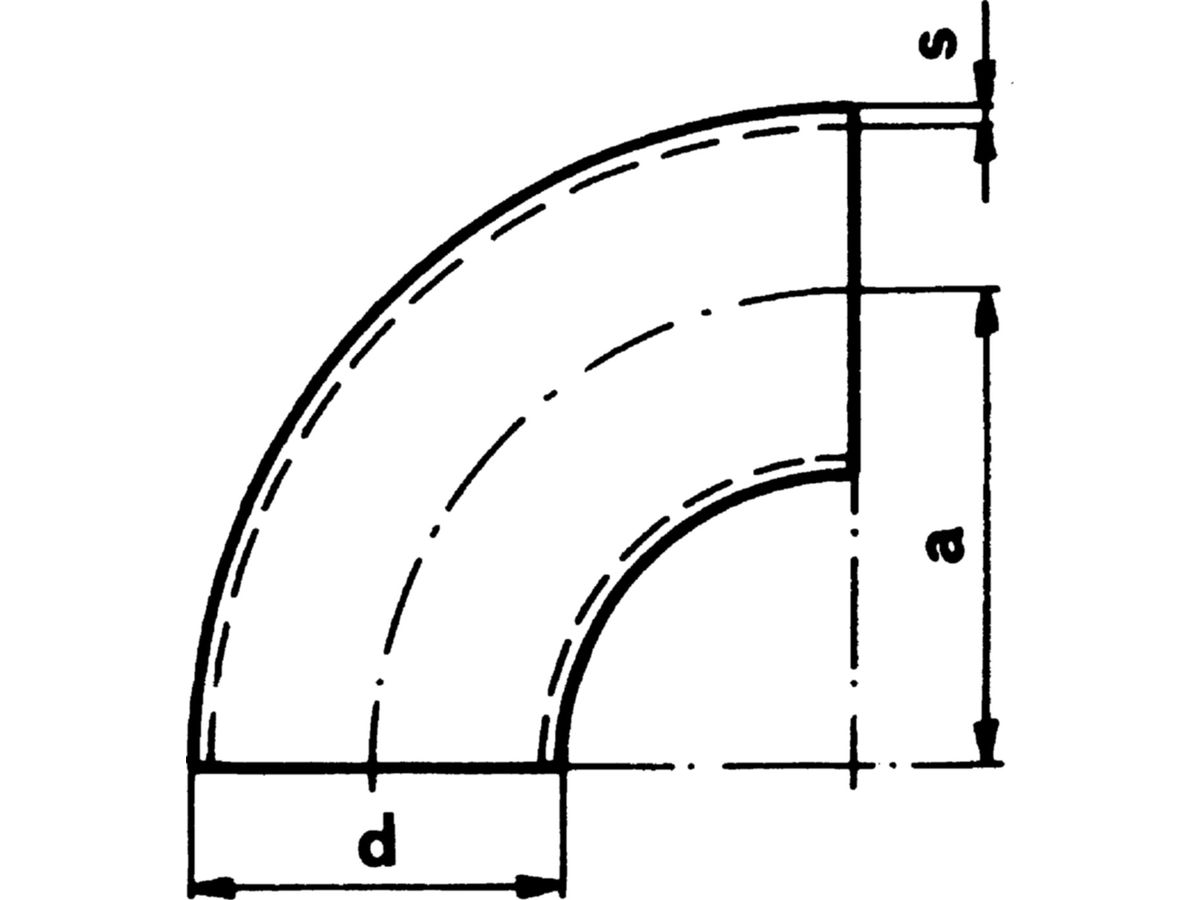 Siederohrbogen nahtlos 90° 3d  76.1 mm - S235, WS = 2.9 mm, Rad. 95 mm