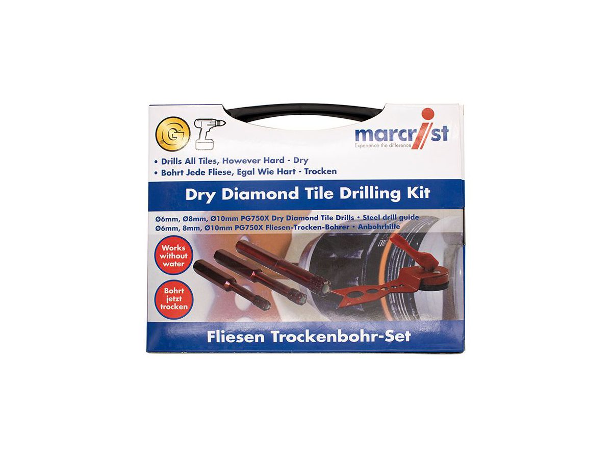 Trockenbohrer MARCRIST PG750X Set 6/8/10 - plus Anbohrhilfe und Fixierplatte