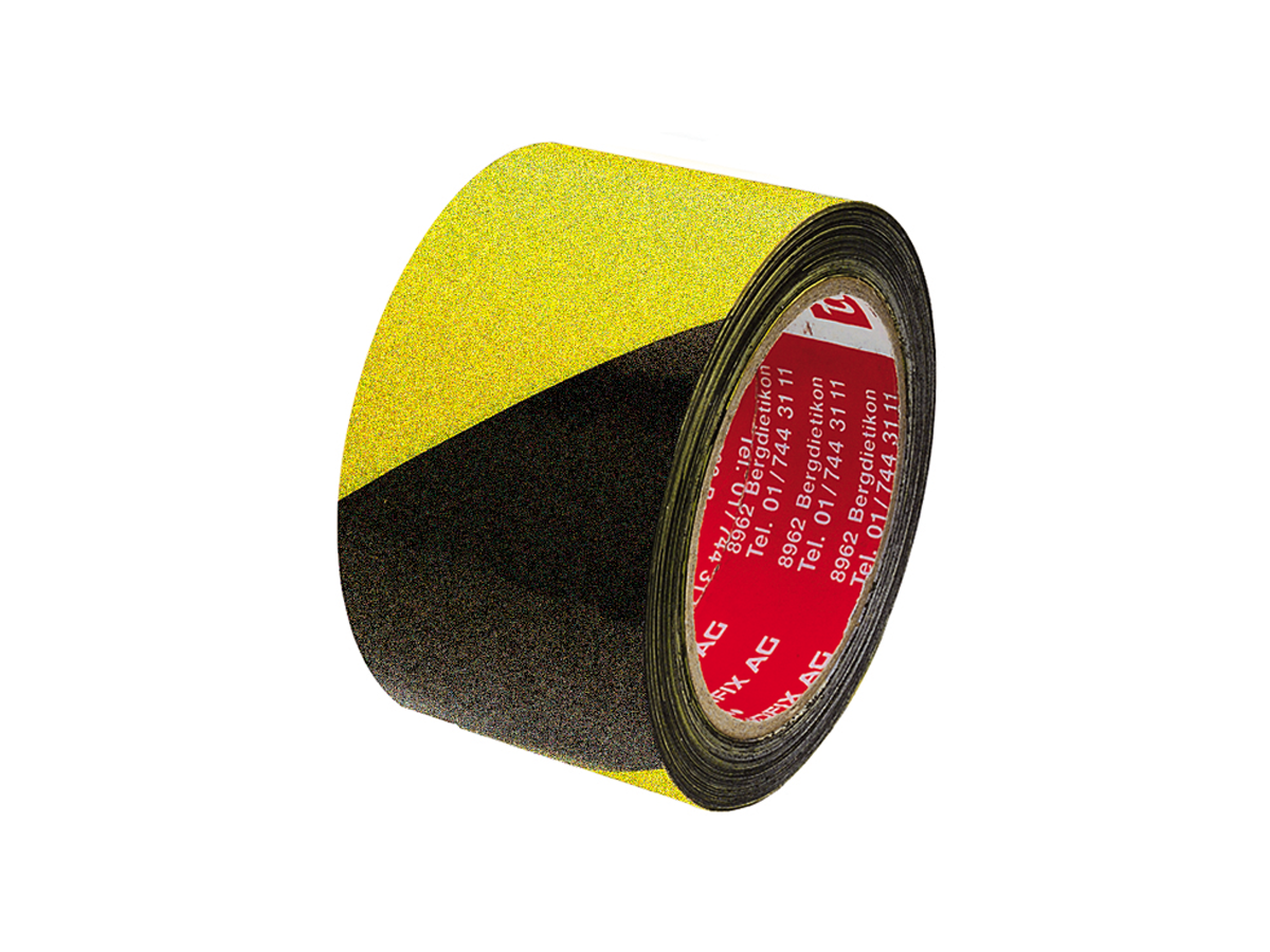 Warnband Gewebe TESA selbstklebend - 50mmx25m, schwarz-gelb