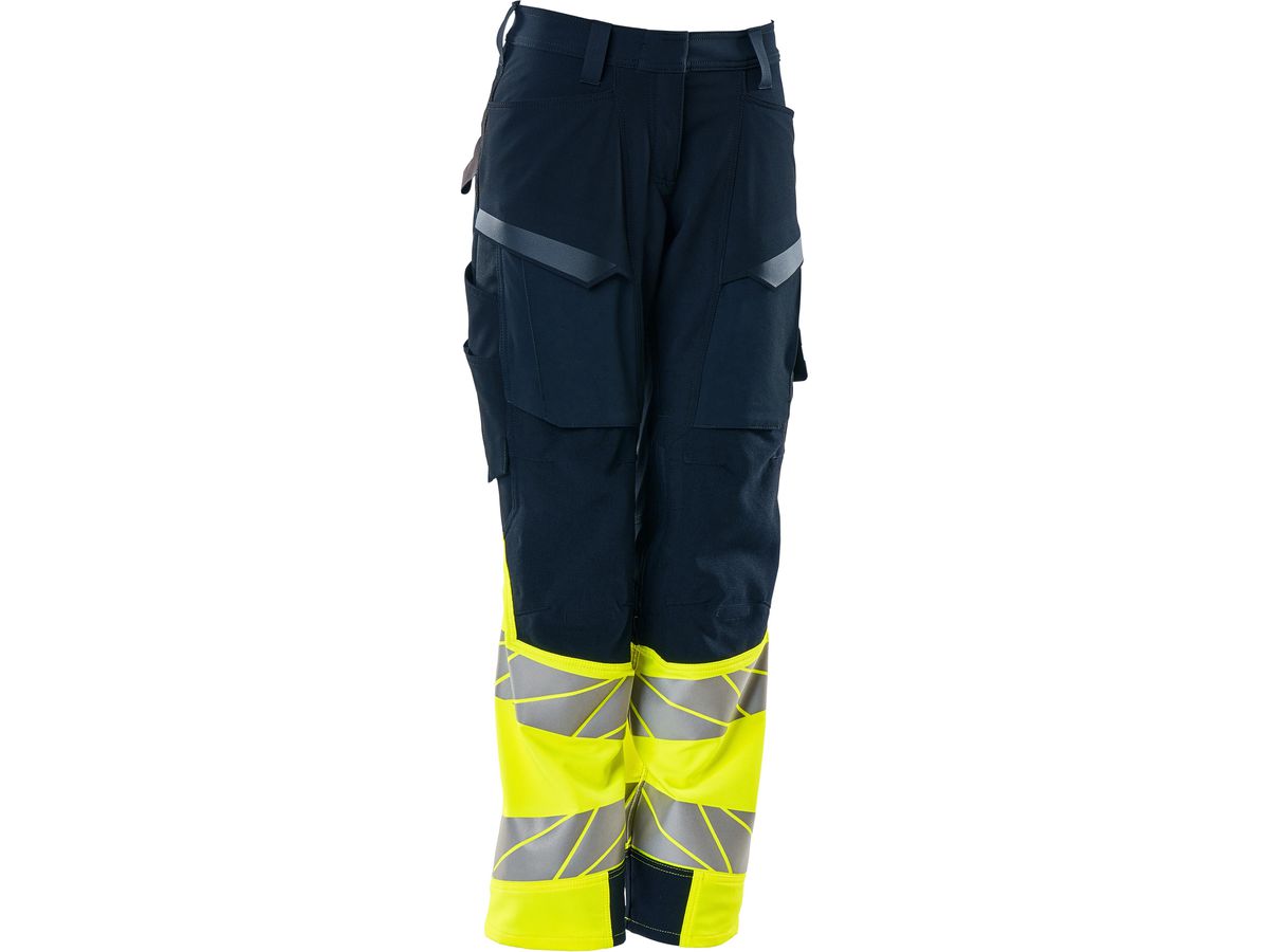 Hose Damen Diamond, Stretch, Gr. 76C42 - schwarzblau/hi-vis gelb, mit Knietaschen