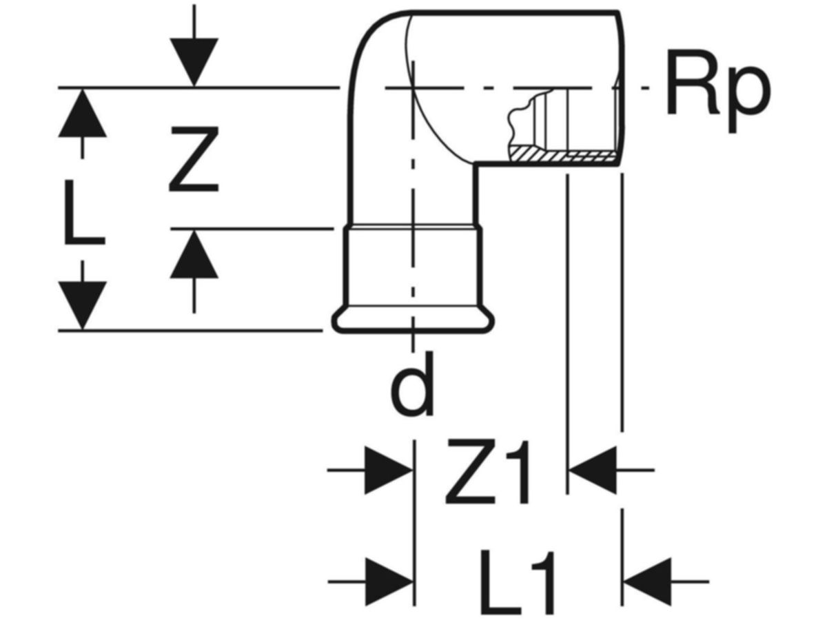 Mapress Therm Übergangswinkel 90° - mit Innengewinde