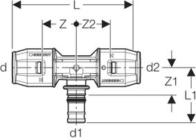 PushFit T-Stück 90° mit MeplaFix Steckn.