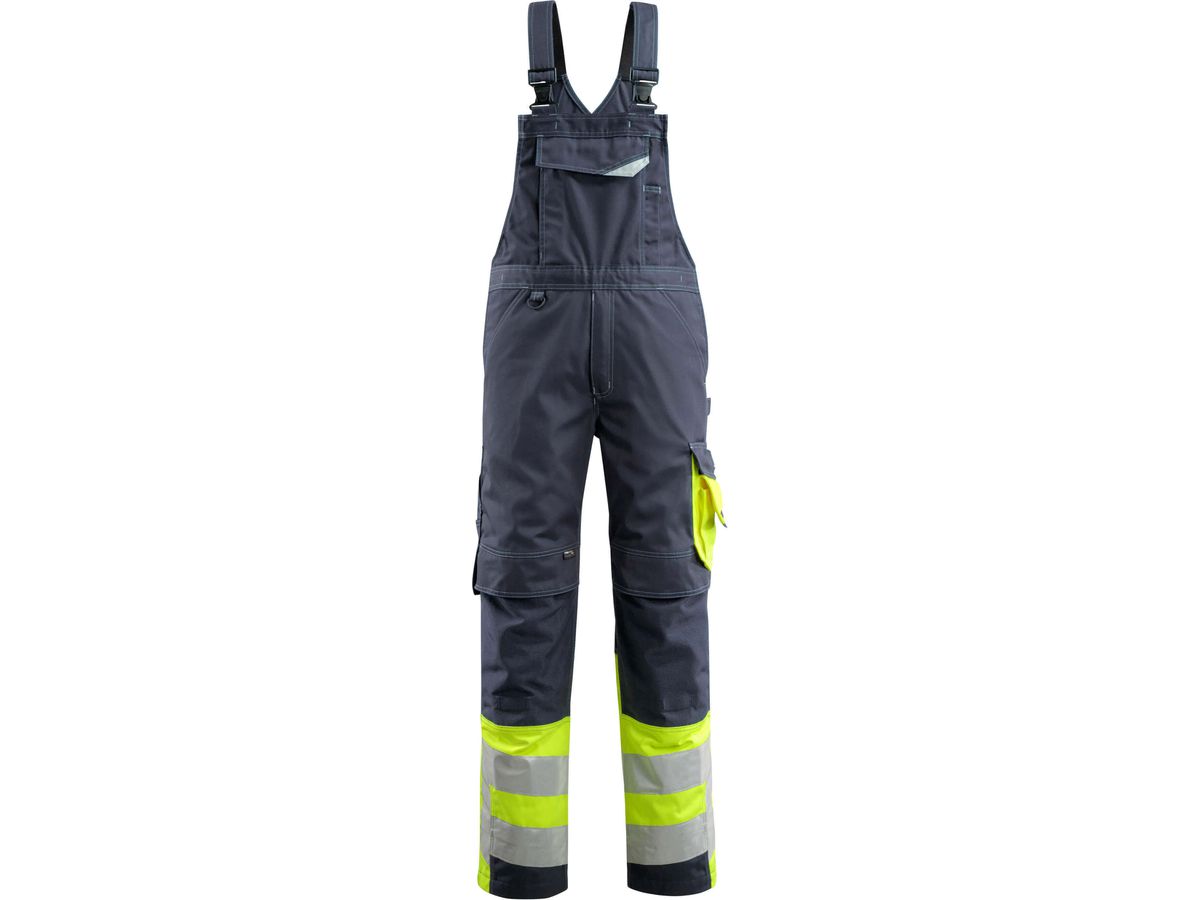 Sunderland Latzhose mit Knietaschen - Gr. 90C48, schwarzblau/hi-vis gelb