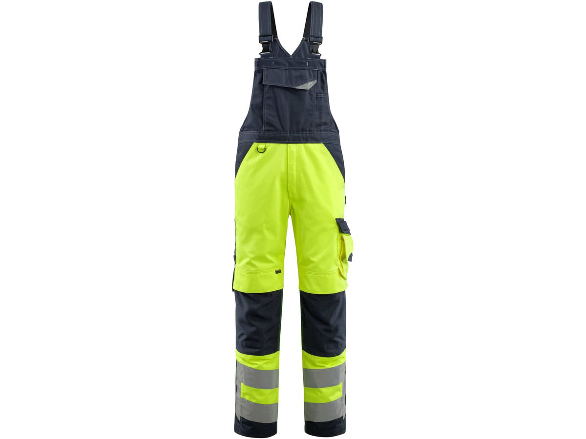 Latzhose mit Knietaschen, Gr. 82C62 - hi-vis gelb/schwarzblau