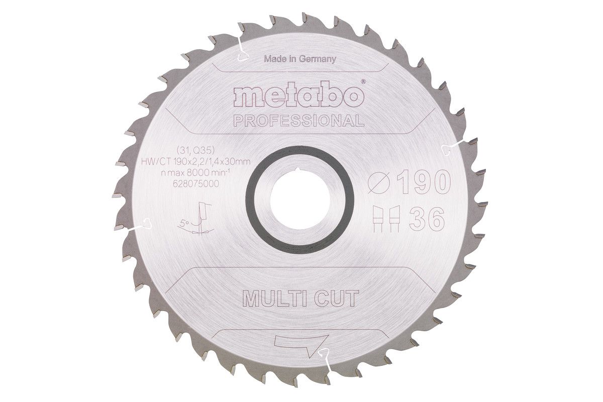 Kreissägeblatt METABO 190x30 Z36 WZ 5° - MultiCut-Professional