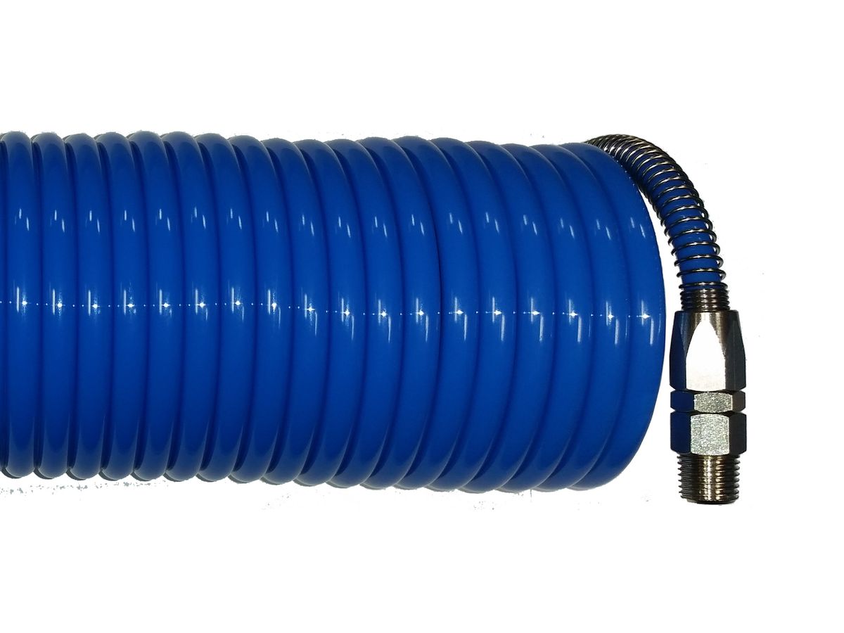 PA Spiralschlauch mit drehbarer - Verschraubung & Knickschutz Blau