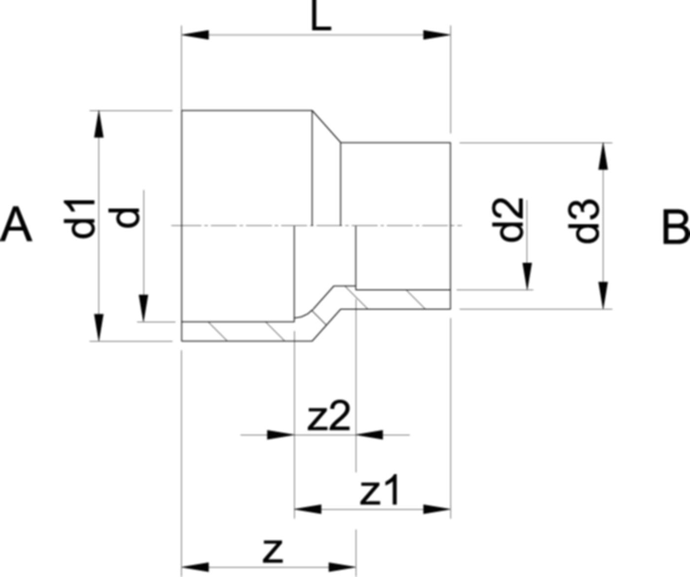 Reduktion PRFI PVC-U PN16 d50-d25 - Metrisch