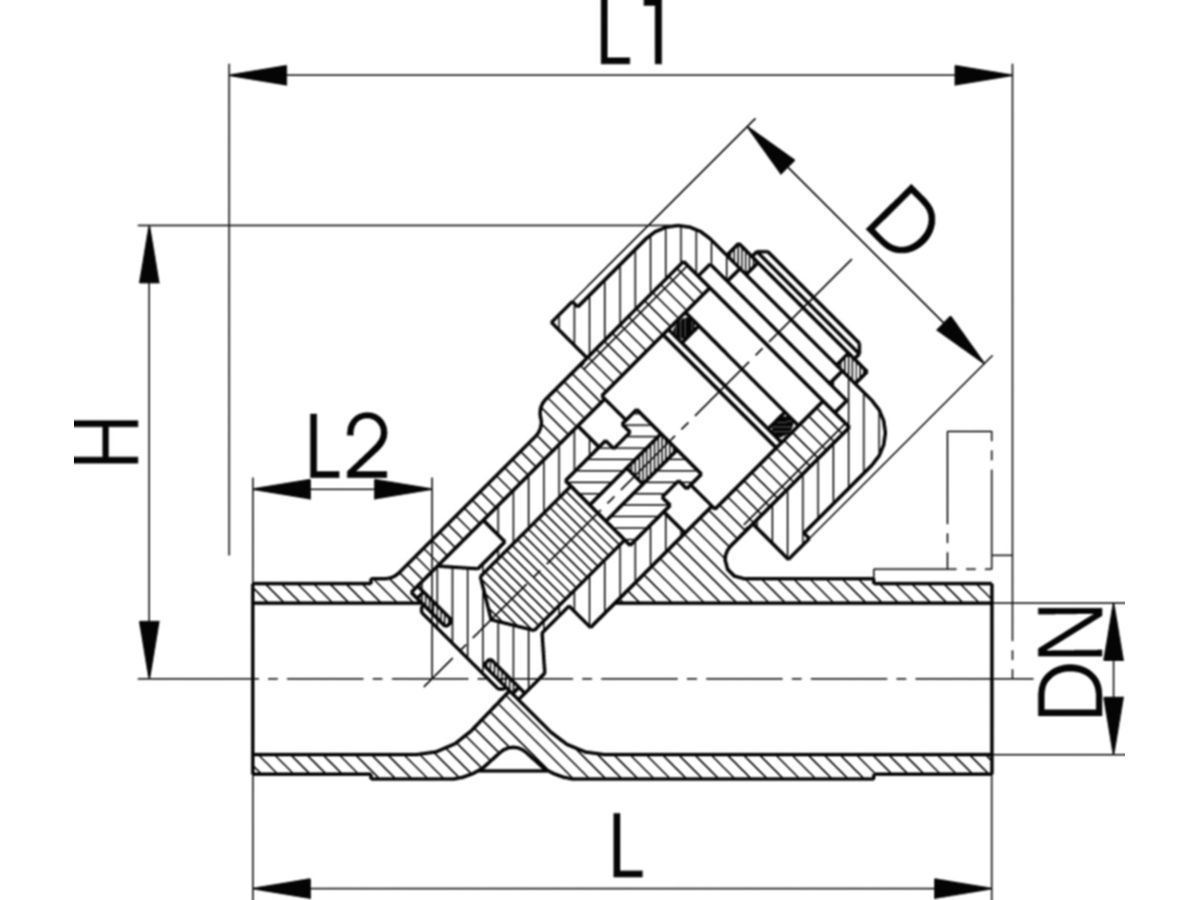 Schrägsitz-Rückschlagvent. PVC-U Typ 303 - d16 DN10, mit Klebestutzen metrisch