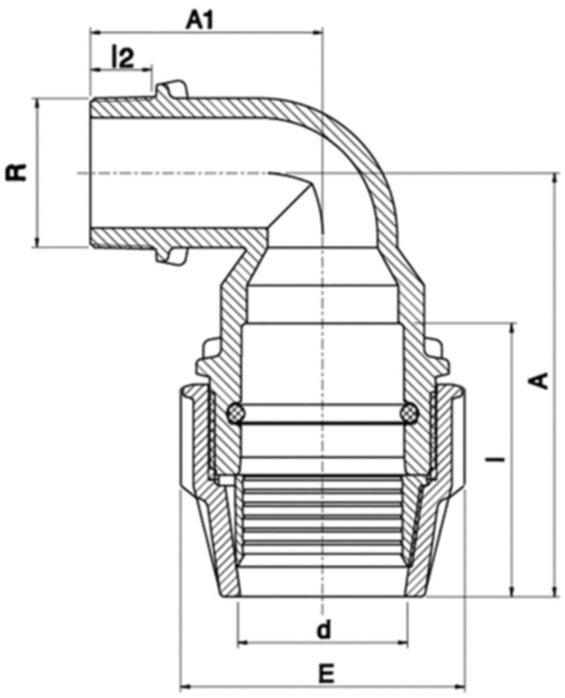 Plasson Winkelanschlussverschr. 90°, AG - Typ 7850