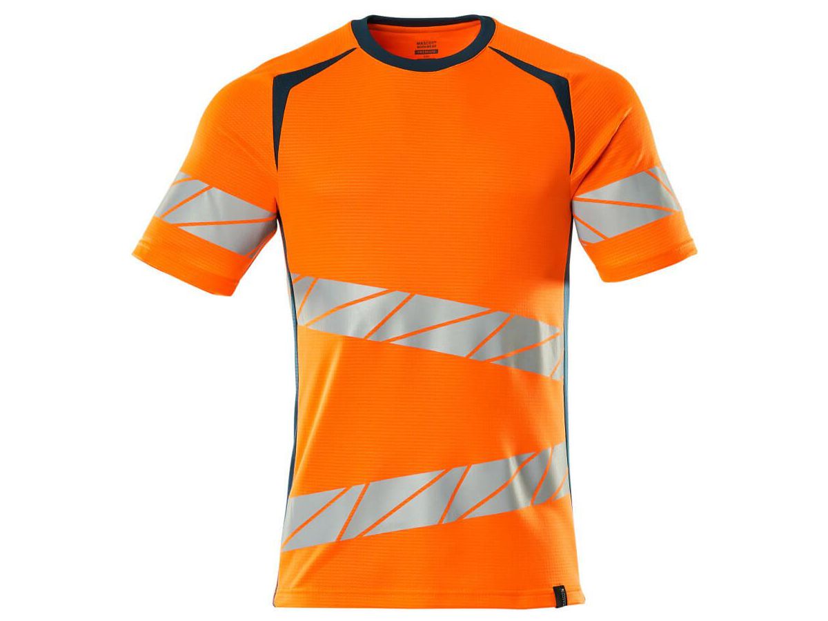 T-Shirt Premium zweifarbig, Gr. MO - hi-vis orange/dunkelpetroleum