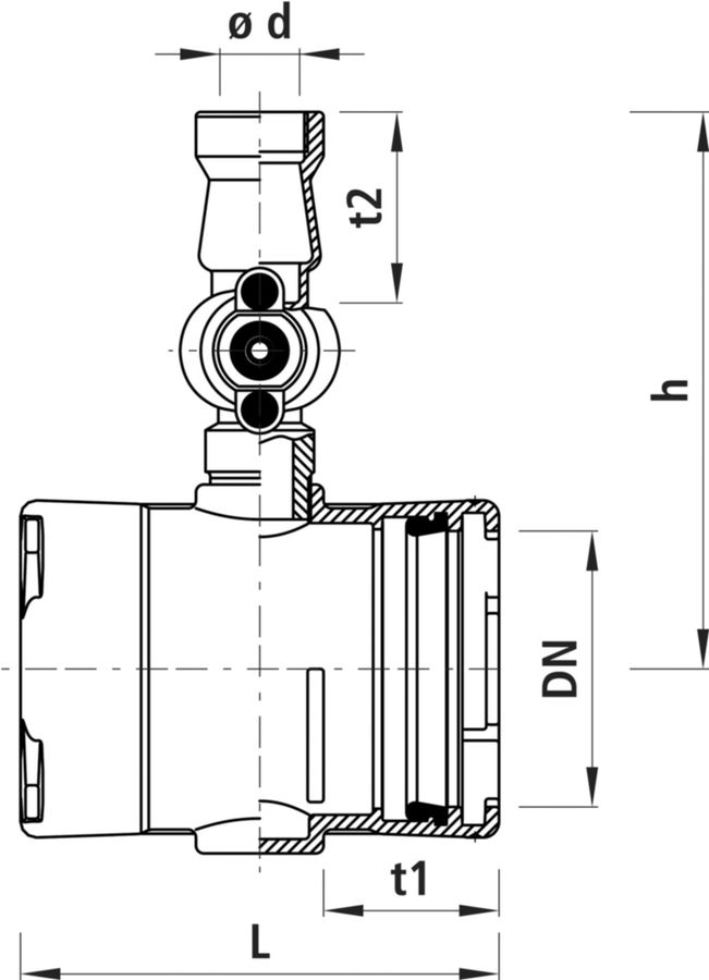Combi-T-Light Hawle, mit Steckmuffe - BAIO, Abgang für PE, PN 16