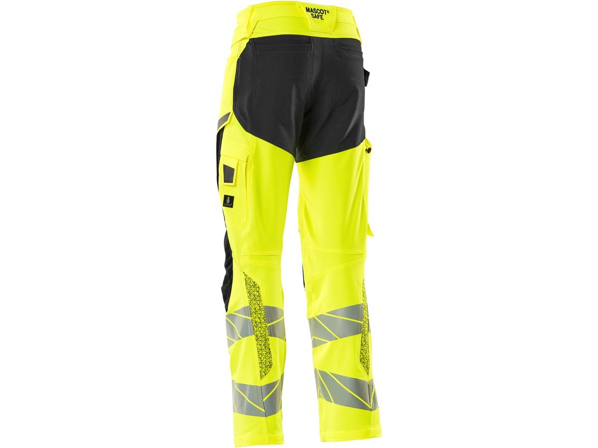 Hose mit Knietaschen, Stretch, Gr. 90C46 - hi-vis gelb/schwarz, 92% PES/8%EL