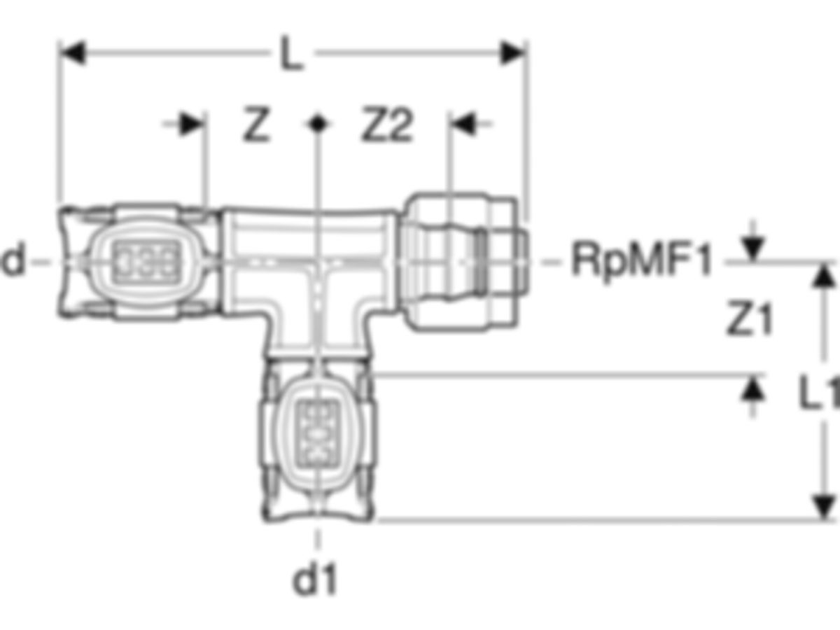 Geberit Übergangs-T-Stücke mit MasterFix - FlowFit d1 Ø 16 mm